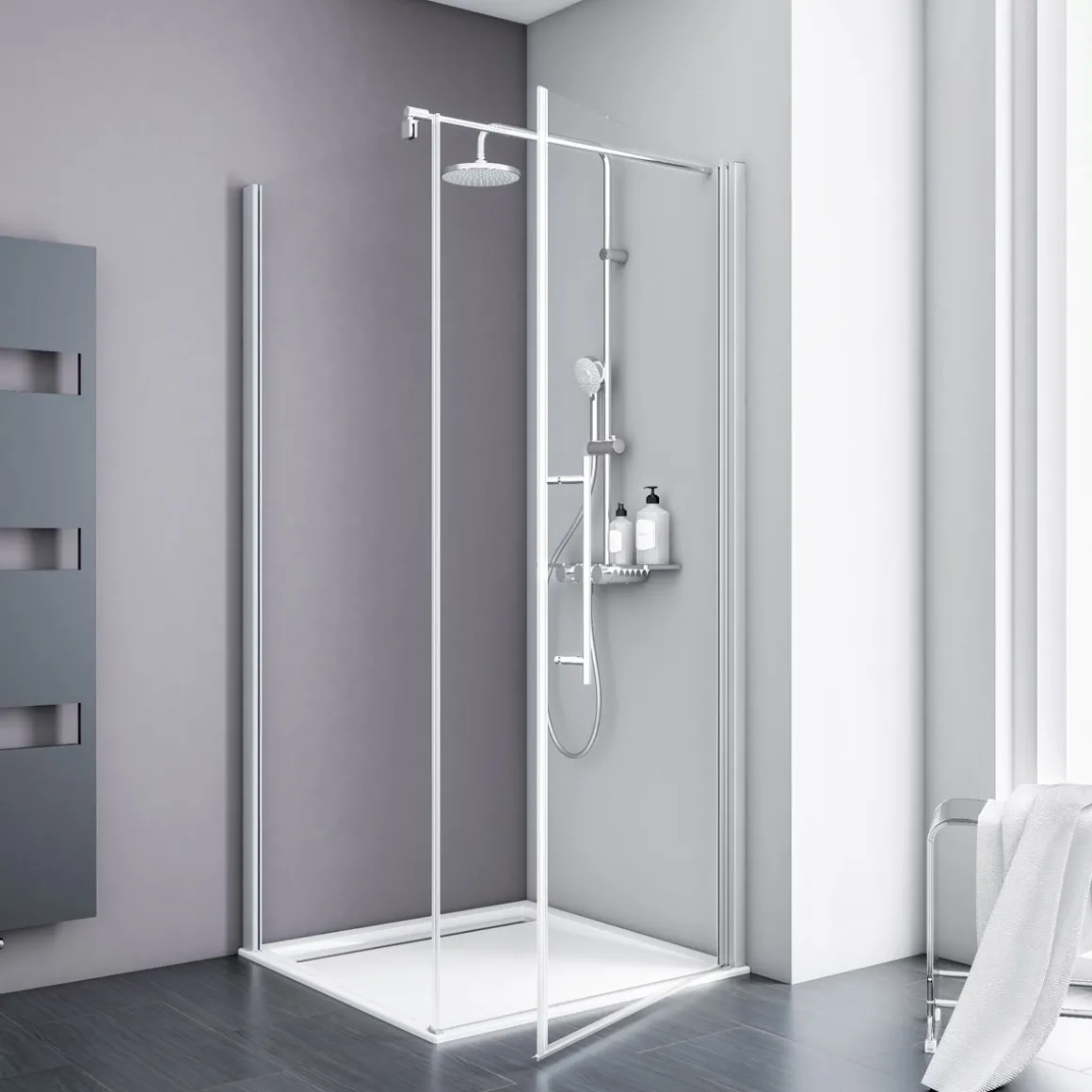 Alexa Style 2.0 Drehtuer inkl Seitenwand192x90x90cm Alu Natur, Klar hell