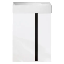 BADMOBIL Waschtischunterschrank LINUS 49 x 63 x 34,5 cm 2 Türen grifflos weiß mit schwarzer Dekorleiste