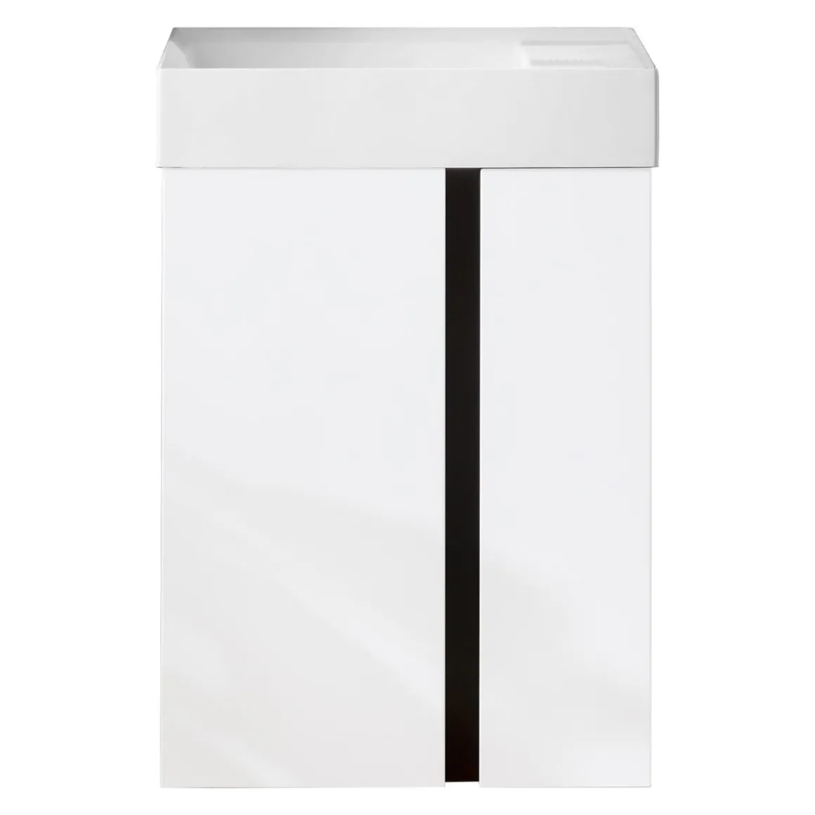 BADMOBIL Waschtischunterschrank LINUS 49 x 63 x 34,5 cm 2 Türen grifflos weiß mit schwarzer Dekorleiste