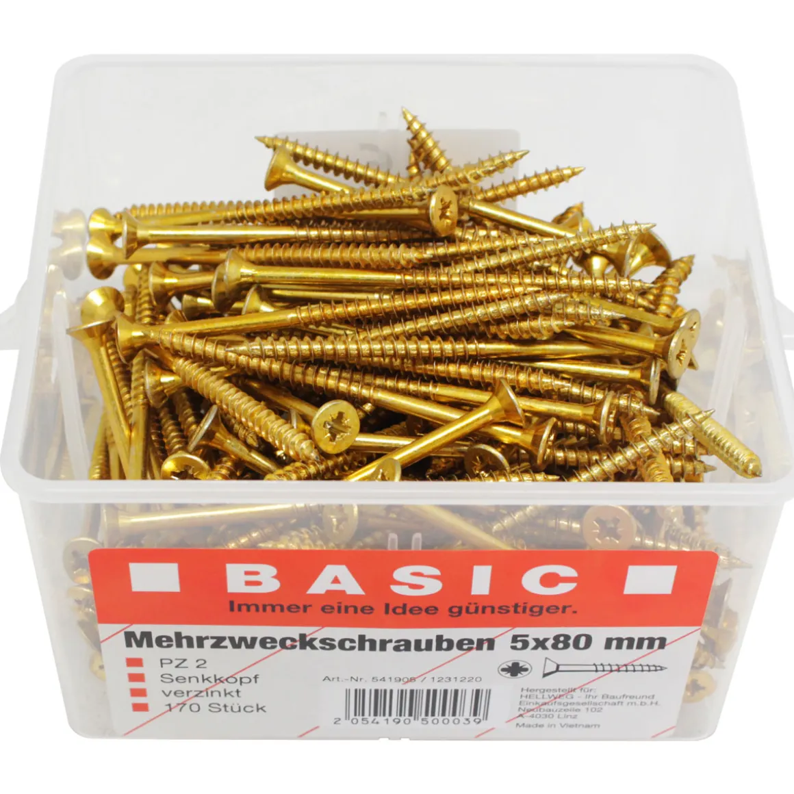 Basic Mehrzweckschrauben 5,0 x 80 mm 170 Stück im Eimer