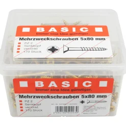 Basic Mehrzweckschrauben 5,0 x 80 mm 170 Stück im Eimer