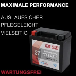 Batterie GEL YTX14-BS 14Ah 260A