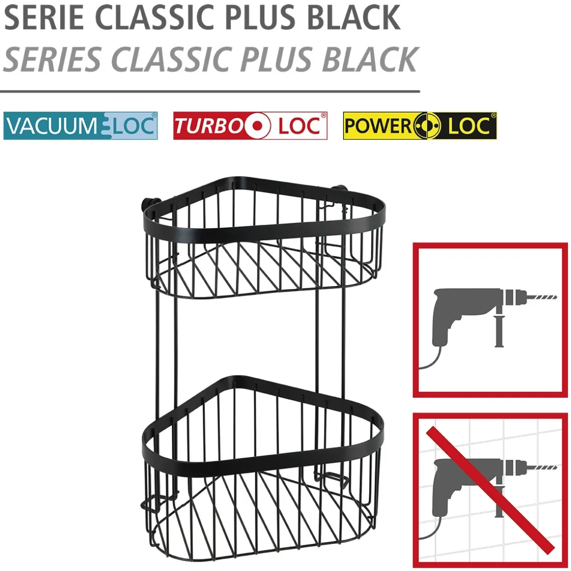 Eckregal 2 Etagen Classic Plus, schwarz