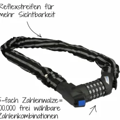 Fischer Bikes Kettenschloss mit Zahlencode und Reflex 80 cm 8 mm