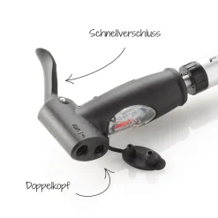 Fischer Bikes Mini-Pumpe mit Doppelhub Duokopf silber