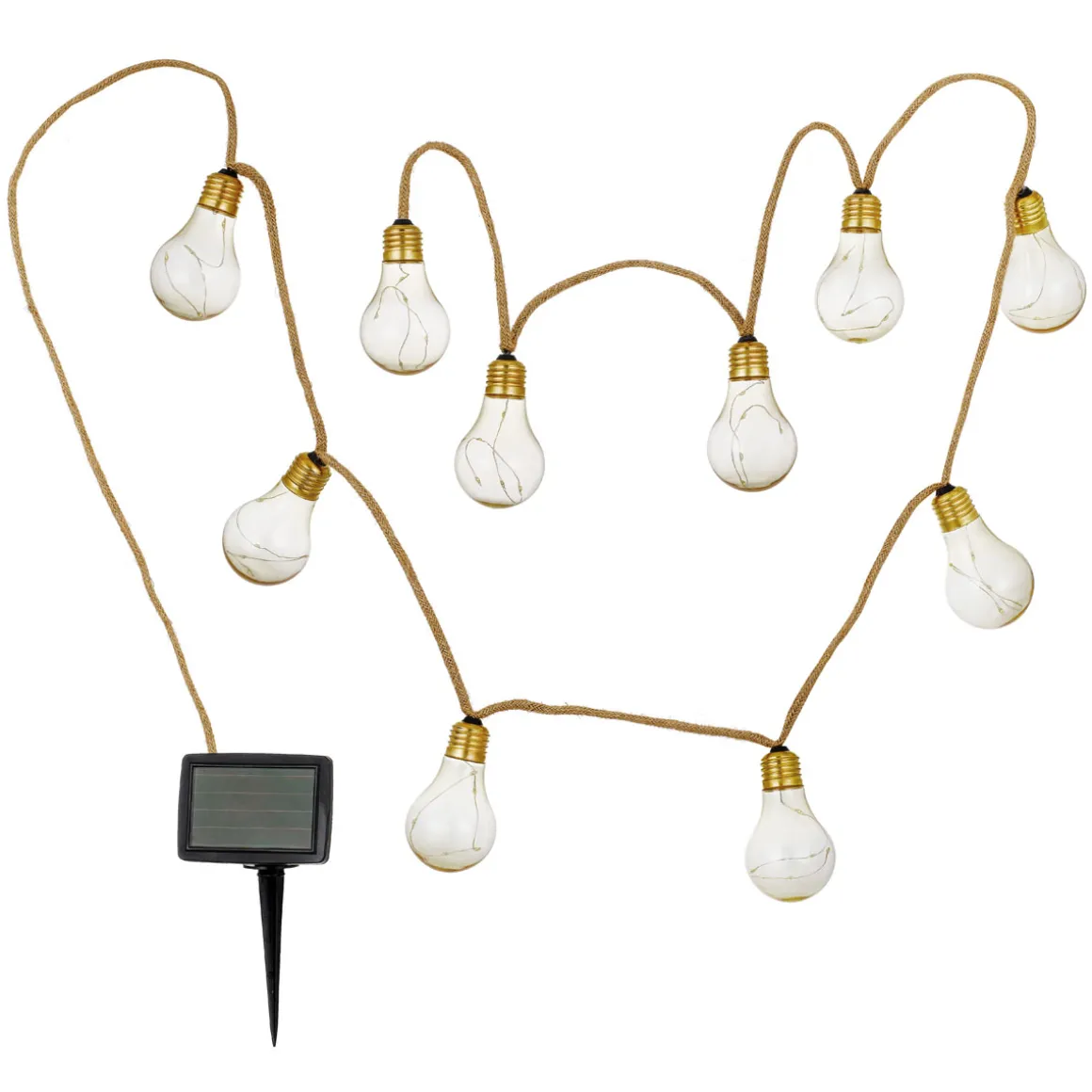 Flector Garten LED-Solar-Lichterkette Golden Vintage mit Naturfaser