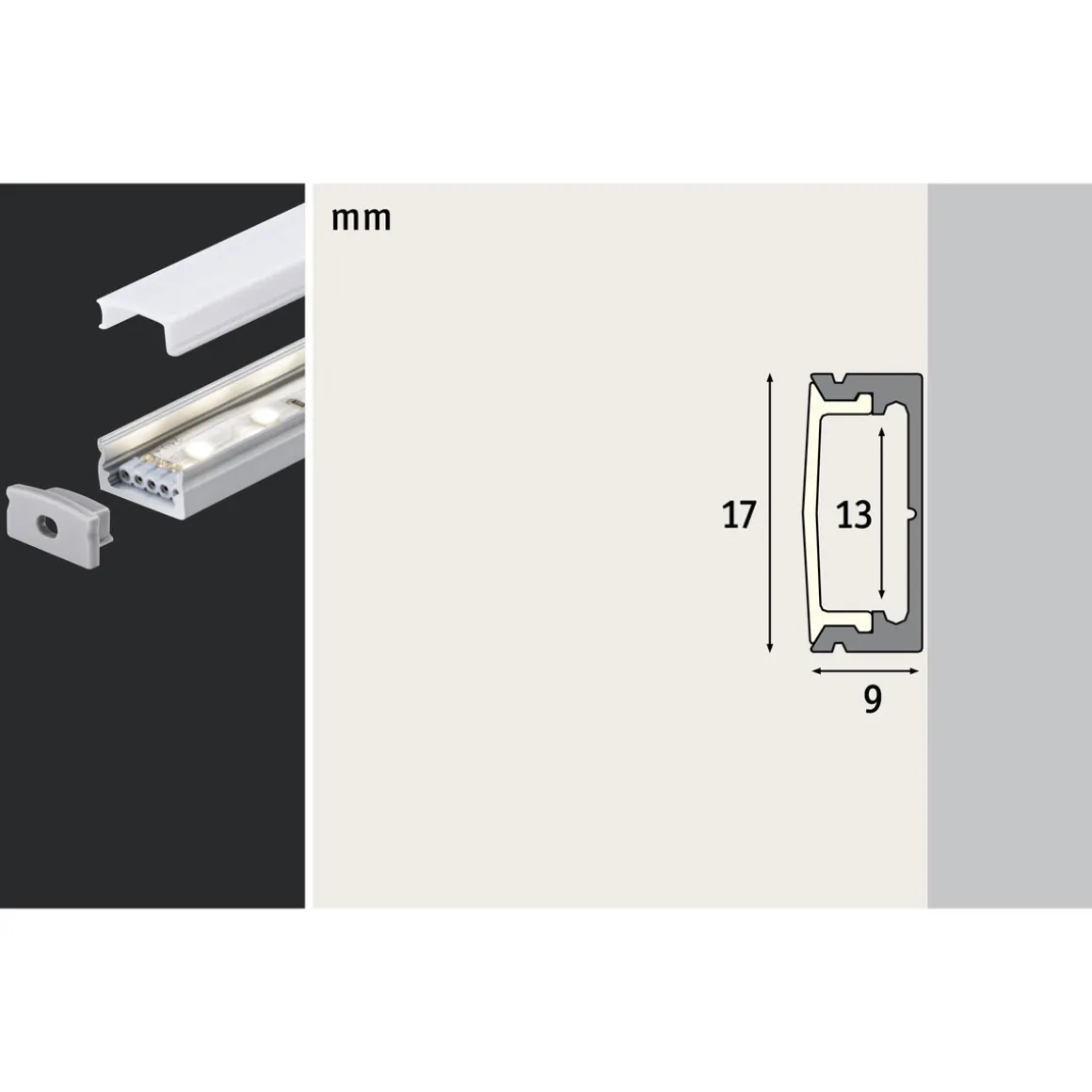 Function Base Profil mit Diffusor 200 cmAlu eloxiert/Satin Alu/Kunststoff
