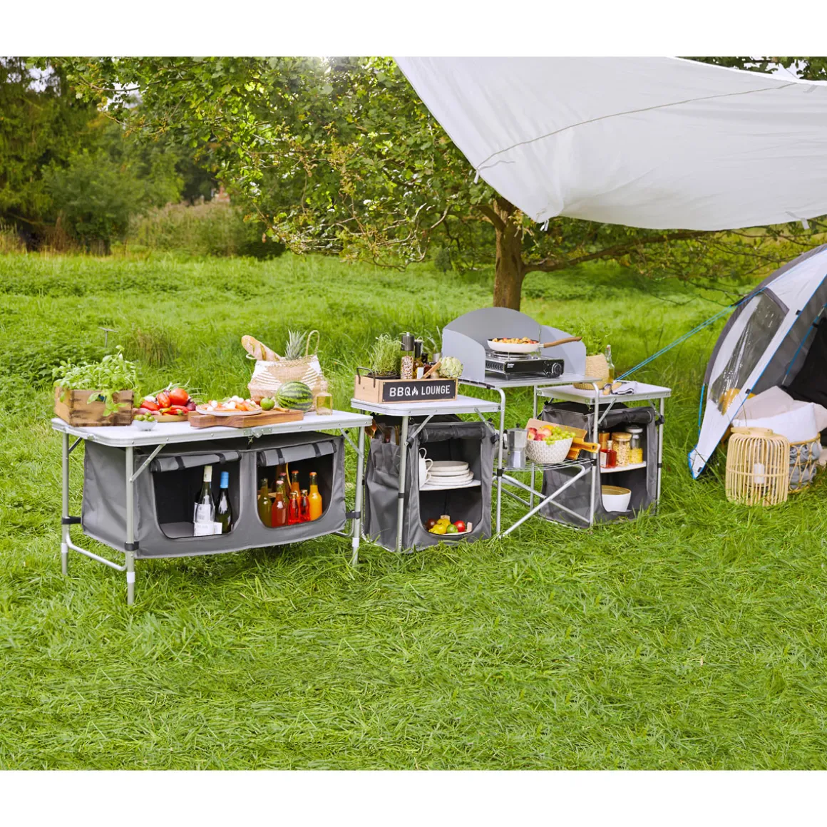 Haveson Camping-Tisch mit Ablagefächern