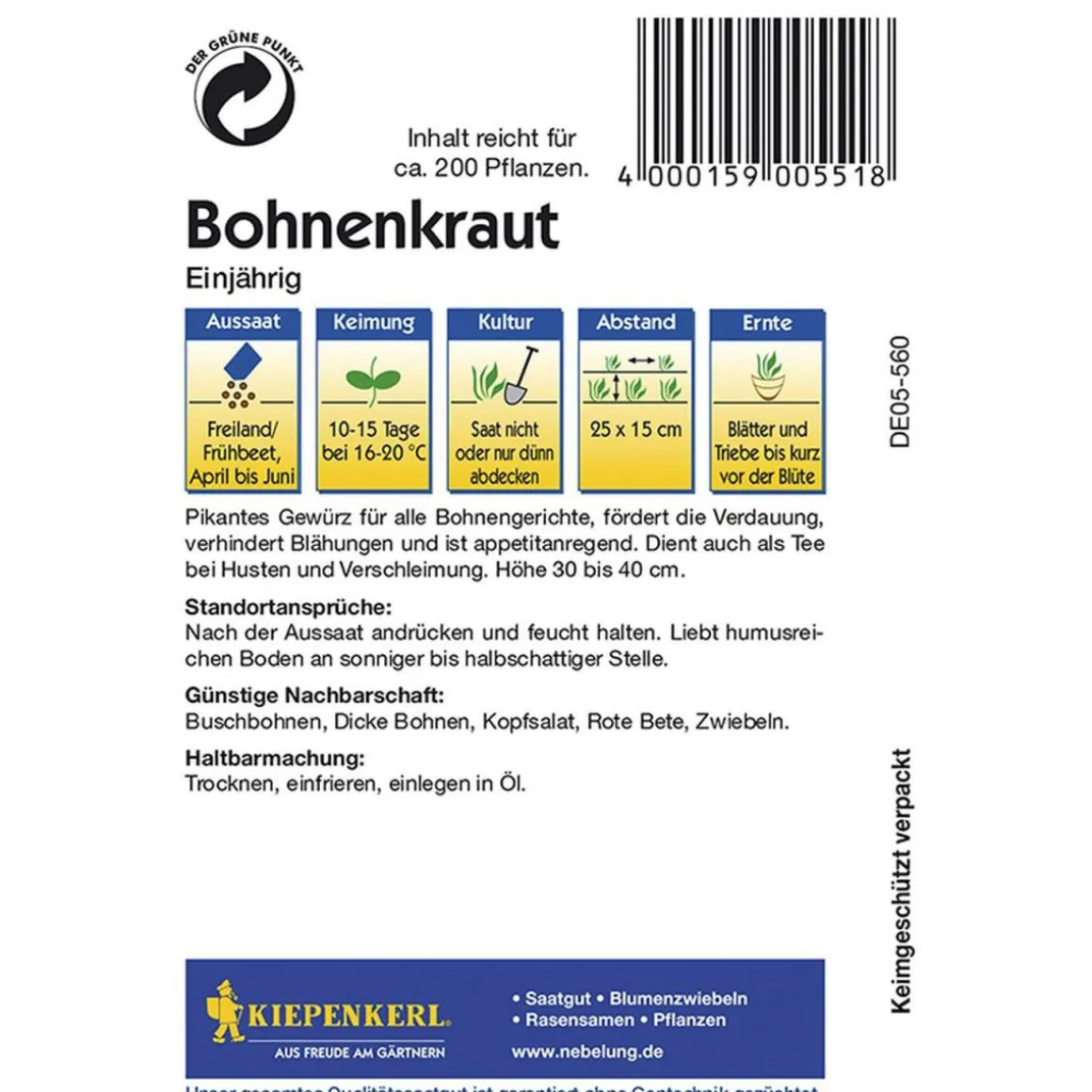 Kiepenkerl Bohnenkraut einjährig