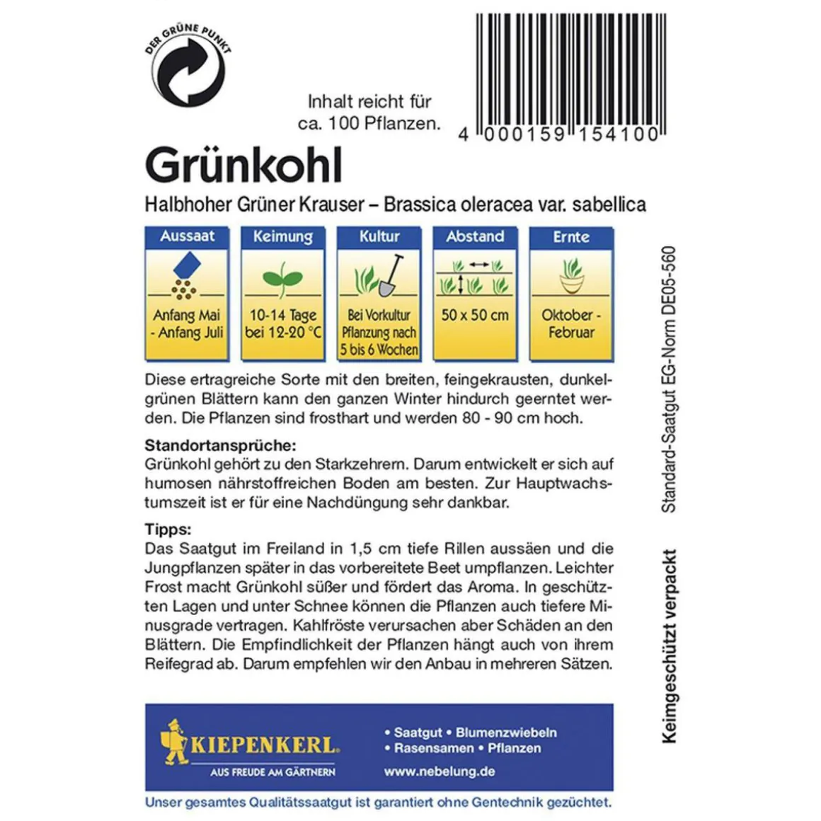 Kiepenkerl Grünkohl Halbhoher grüner krauser