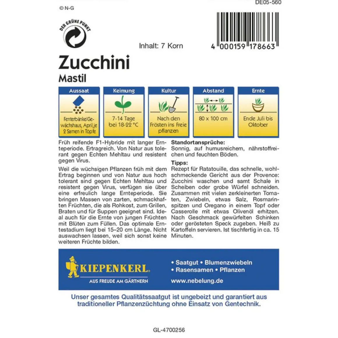 Kiepenkerl Zucchini Mastil F1