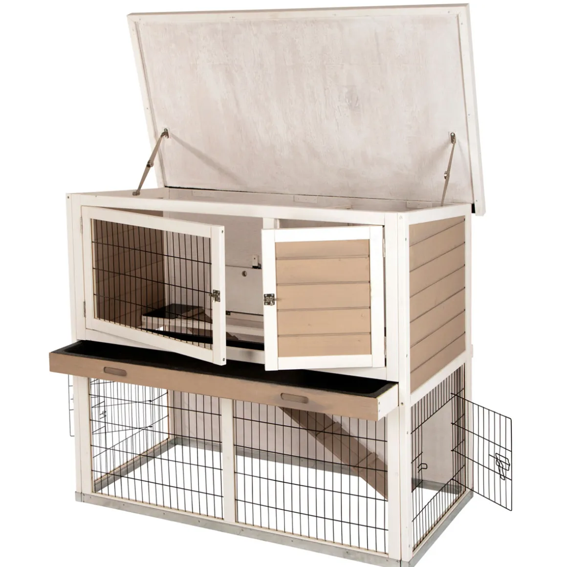 Kleintierstall Lucky 115 x 100 x 65 cm weiß-braun