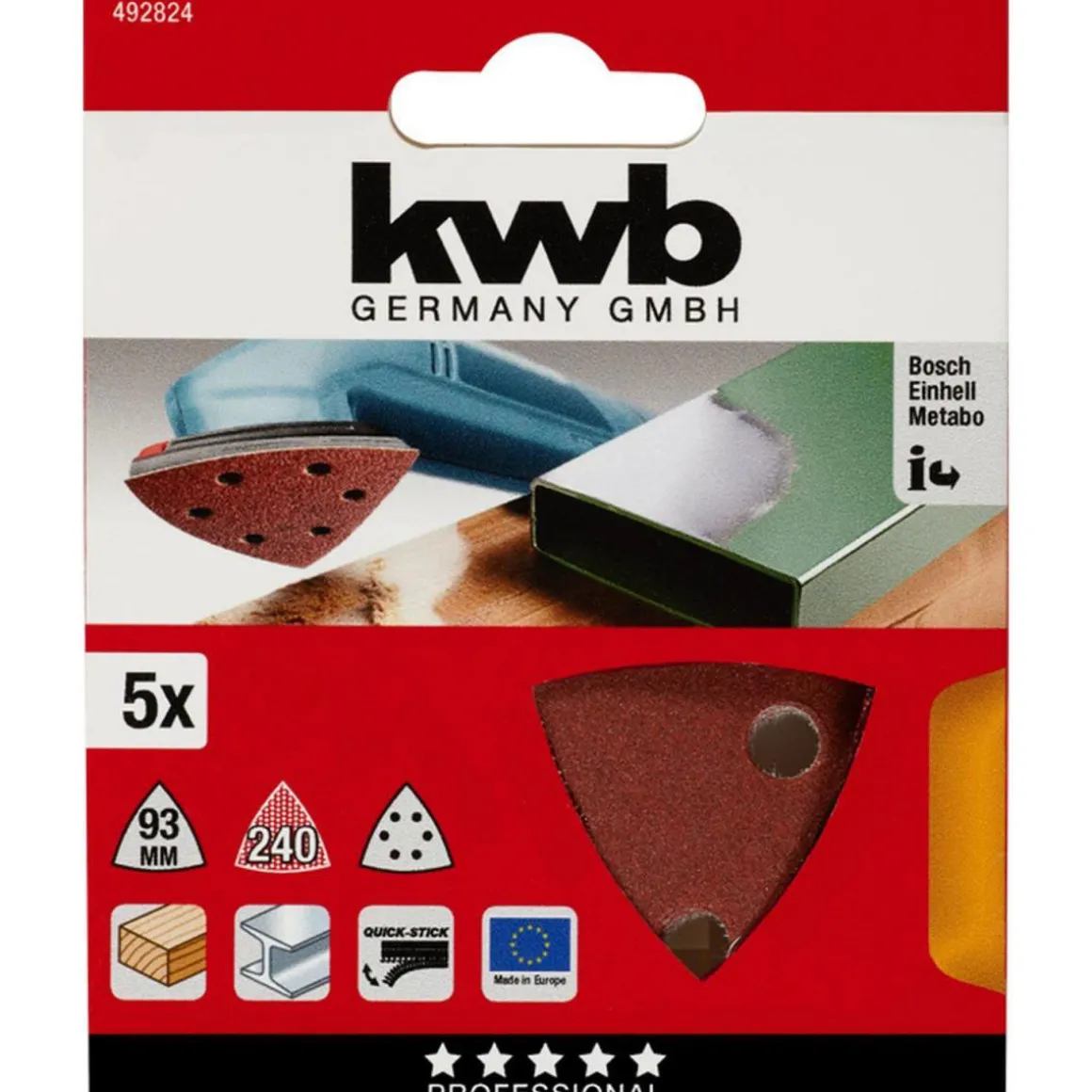 kwbSchleifdreiecke Quick Stick Holz und Metall 93 mm K240