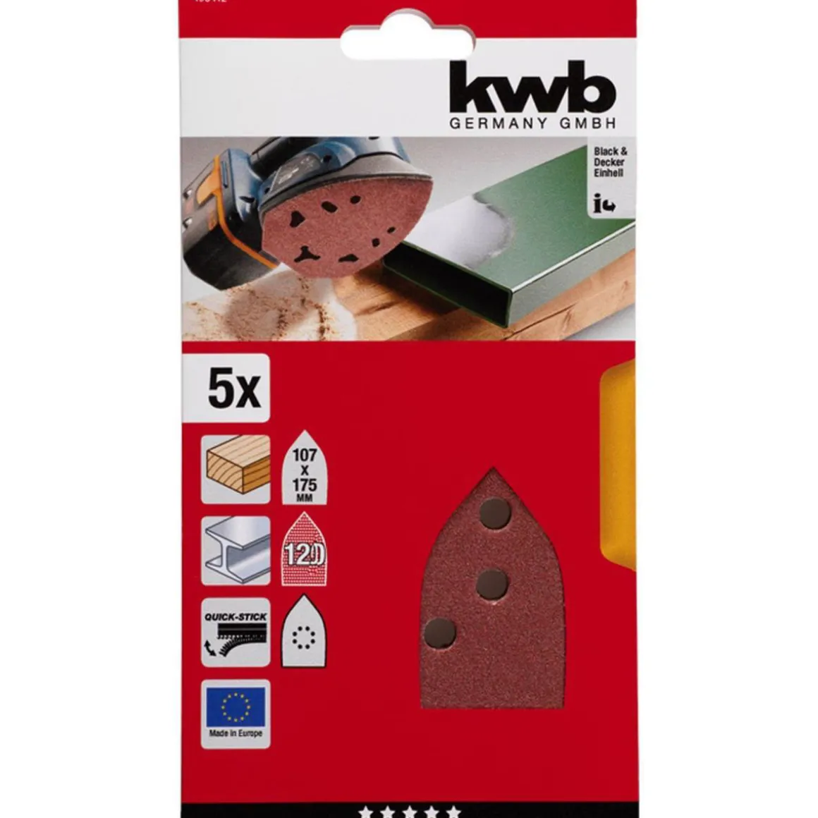 kwbSchleifdreiecke Quick Stick Holz und Metall 107 x 175 mm K120