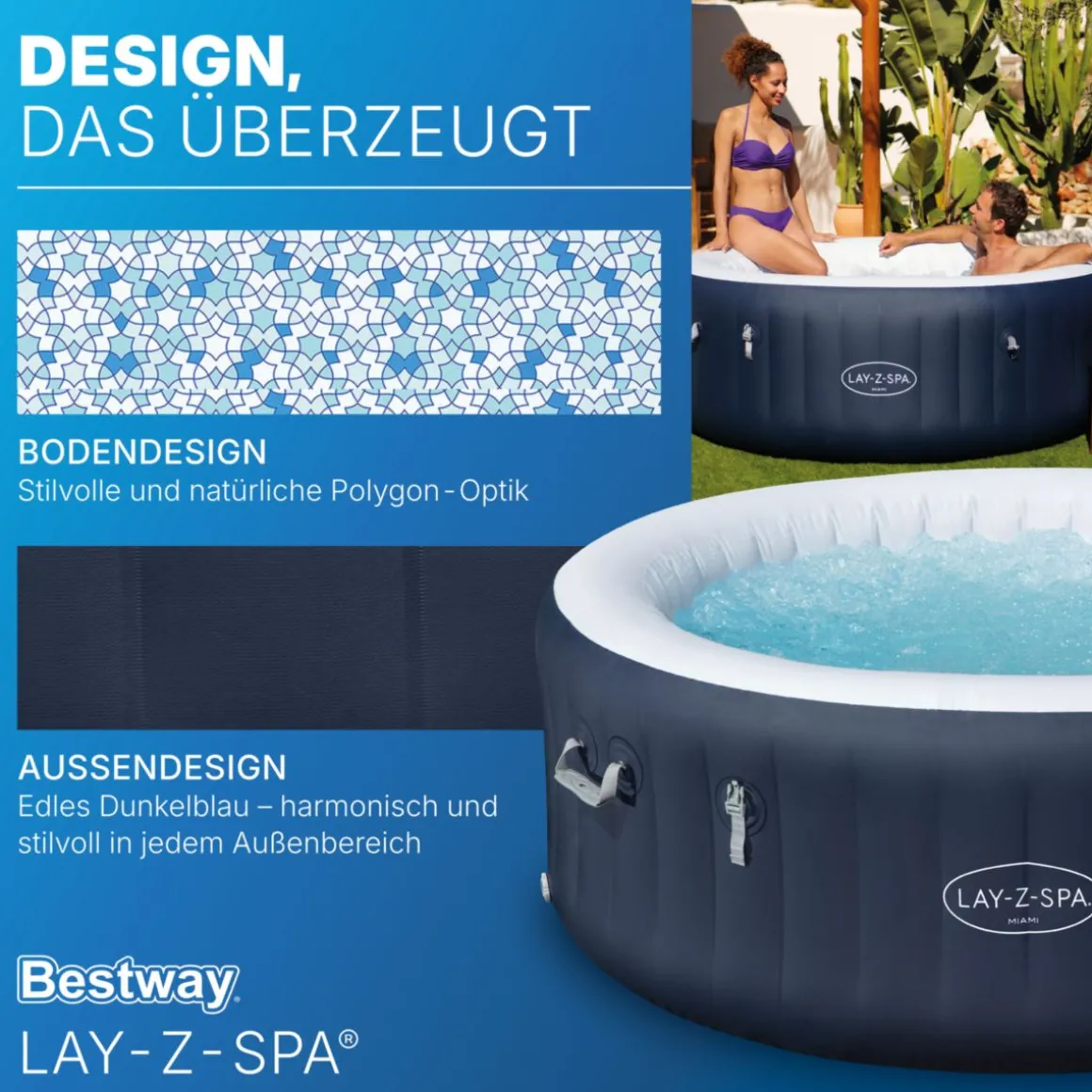 Lay-Z-Spa Whirlpool Miami AirJet4 Personen Dm. 180x66 cm, Dunkelblau