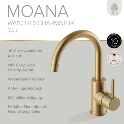 LENZ Waschtischarmatur Moana Easy-Clean Gold