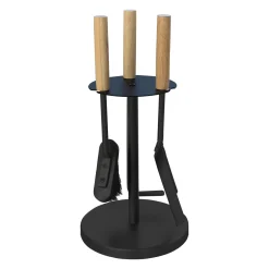 MyFireTool Kaminofenbesteck 3tlg., Farbe: Schwarz, Pulverbeschichtet, Holzgriffe