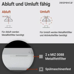 respekta Haube Edelstahl 60cm EEK A++9 Leistungsstufen LED-Beleuchtung