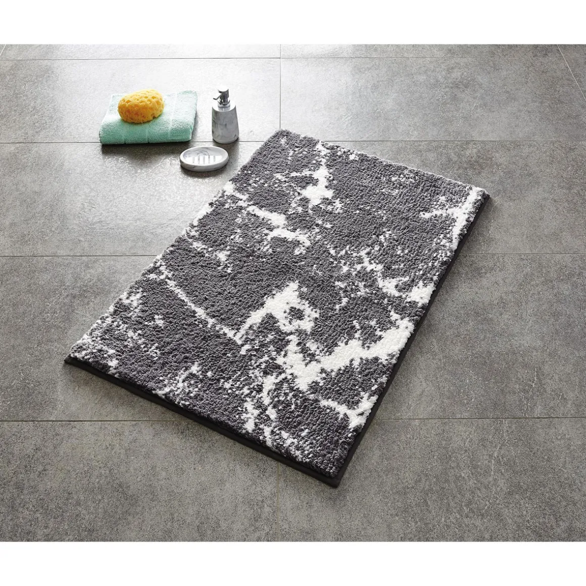 RidderTeppich Marmor 60 x 90 cm grau-weiß Polyester-Microfaser