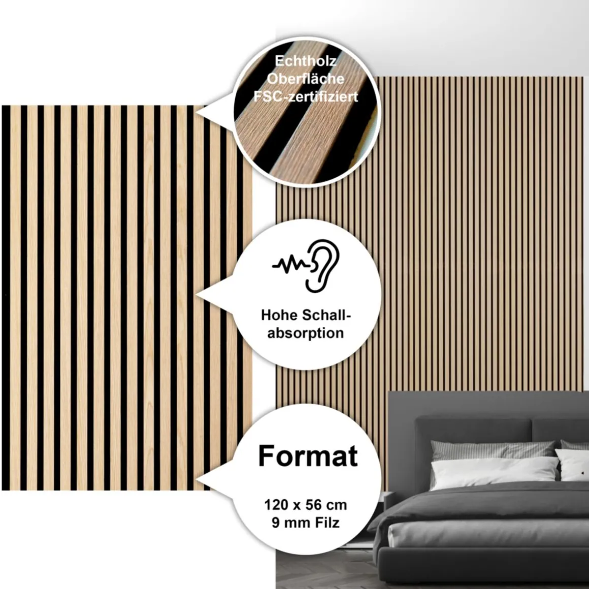 Sonido Elements Akustikpaneel Light oak1200x560x18mm FSC