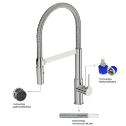 SP-Armatur ALUNA mit Geschirrbrause,schwenkbar, Keramikkar., Edelstahl-Optik