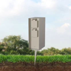 Steckdosensäule ORIO 4fach IP44 Eisen-gebürstet