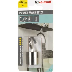 Suki Topfmagnet Neodym mit Schraubhaken M6 Ø 24,5 x 52 mm, silber