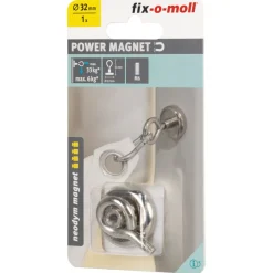 Suki Topfmagnet Neodym mit Öse Ø 32 x 44 mm, Gewindebuchse M6, silber