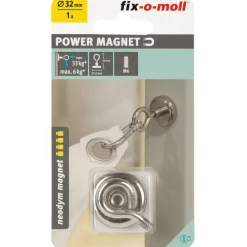 Suki Topfmagnet Neodym mit Öse Ø 32 x 44 mm, Gewindebuchse M6, silber