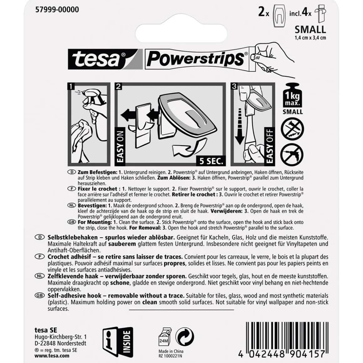 Tesa Haken Powertstripe Small Metallic 2 Haken und 4 Strips