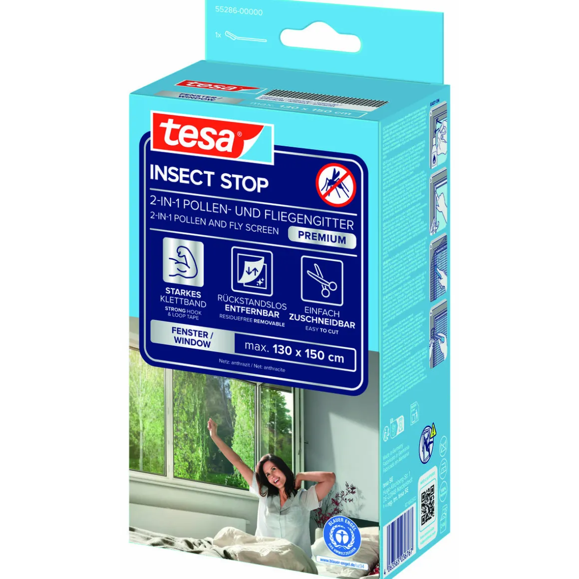 Tesa IS Pollen- & Insektengitter für Fenster, anthrazit, 1,3x1,5m