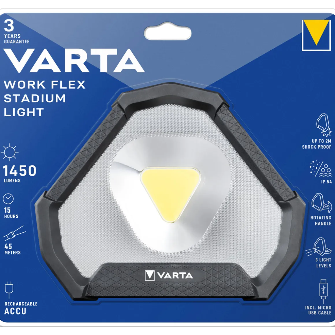 Varta LED-Arbeitsleuchte Work Flex Stadium Light inkl Akku wiederaufladbar