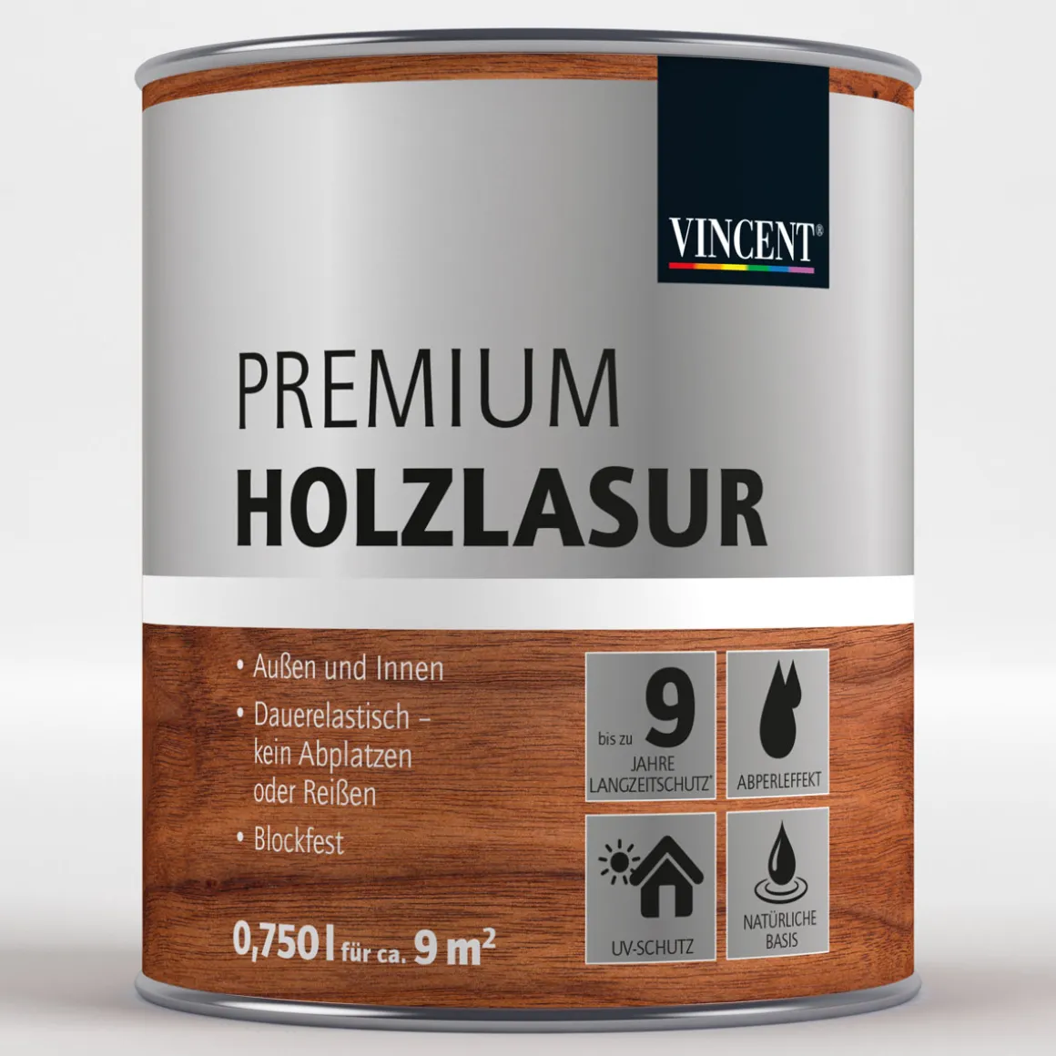 Vincent Premium Holzlasur Nussbaum Dunkel 0,75 L