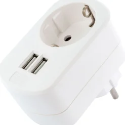 230V Ladeadapter m. Steckd. 2xUSB 3.4Aweiss