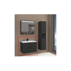 Waschtisch Amy, 80cm, Farbe: Matt-Schwarz, mit 2 Schubladen und Soft-Close-Funktion
