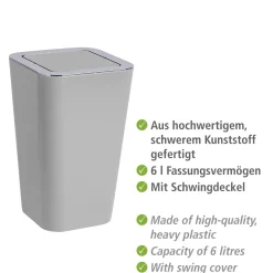 Wenko Schwingdeckeleimer Candy grau 6 L